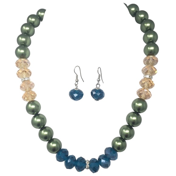 Multicolor Pearl Glass Bead Necklace Earring Set - Picture 1 of 3